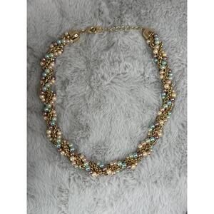 BaubleBar Pastel Faux Pearl Gold Chain Braided Statement Necklace 19"